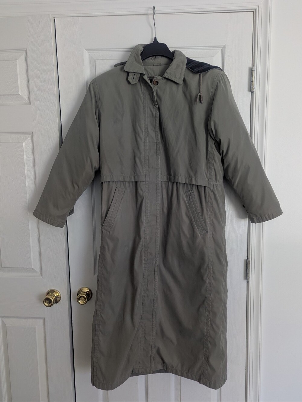 Eddie Bauer Vintage Down Wool Trenchcoat Size Medium Tan Gray